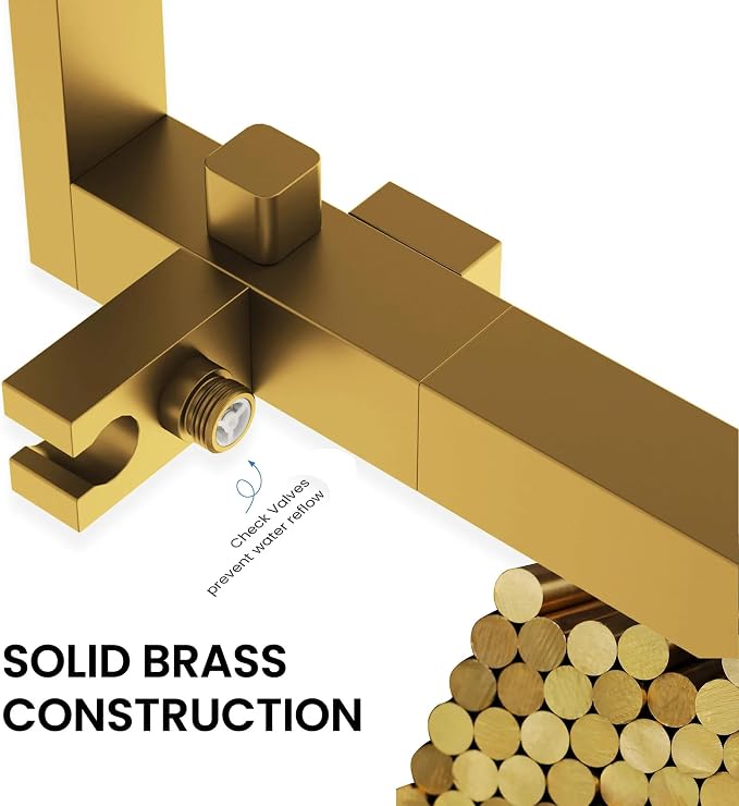 KIBI Cube Brushed Brass Freestanding Bathtub Faucet Floor‑Mounted Brass Tub - Image 4