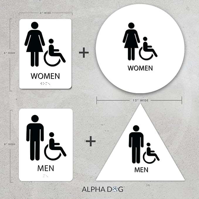 ALPHA DOG ADA SIGNS Bathroom Bundle: Men's Women's Restroom Signs, ADA - Image 2