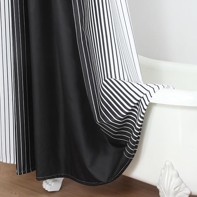 Black Shower Curtain 78 Inches Long, Modern Black and White Gradient Vertical - Image 5