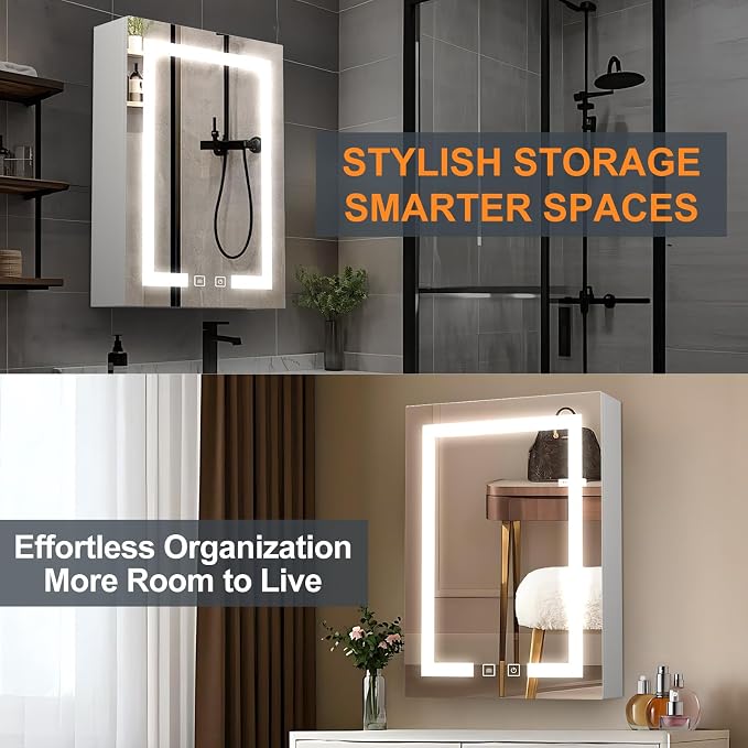 Bathroom Medicine Cabinet with Mirror, Wall Mounted or Recessed Medicine - Image 4