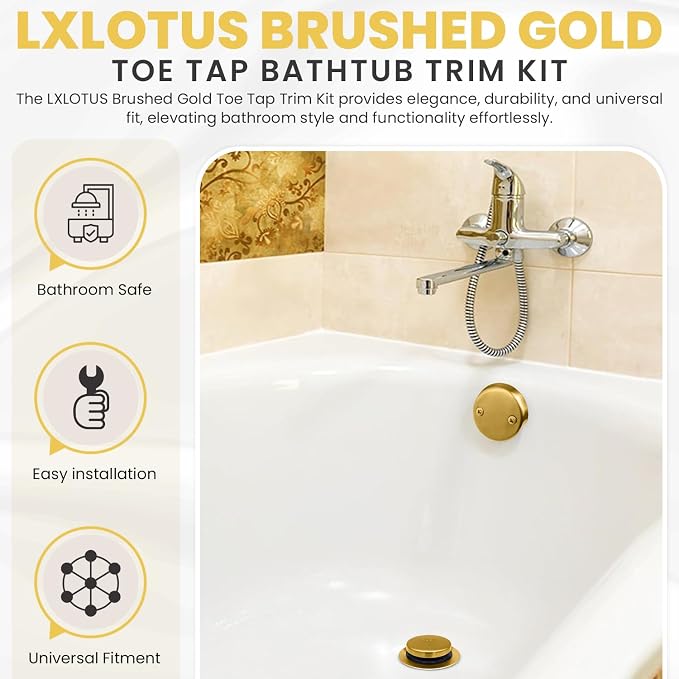 LXLTOUS Brushed Gold Toe Tap Bathtub Trim Set - Image 2