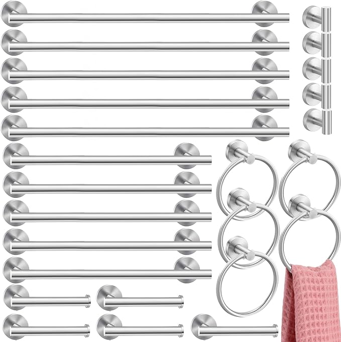 Gisafai 25 Pcs Bathroom Hardware Set, 23.6 Inch Brushed Towel Bar Ring Toilet by Gisafai