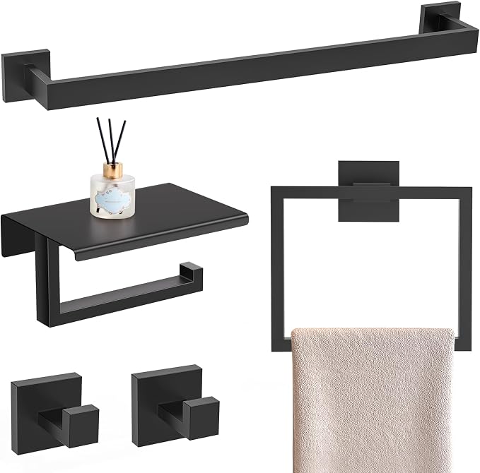 YACVCL 5 Pieces Matte Black Bathroom Hardware Accessorie Set 23.6 Inch Towel by YACVCL
