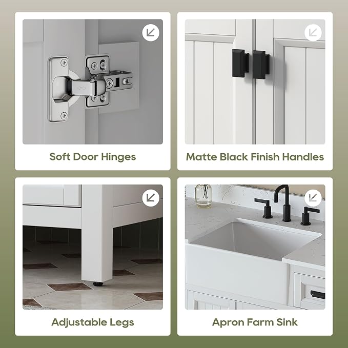 48 Inch Bathroom Vanity with Apron Farm Sink, Single Sink Bathroom Vanity - Image 5