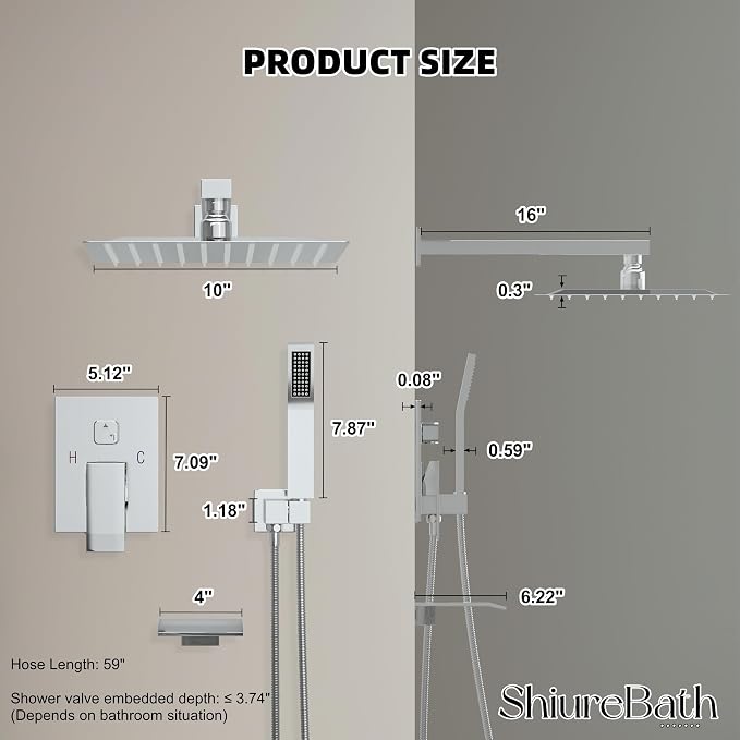 10 Inch Shower Faucet Set with Tub Spout Wall Mounted Shower System - Image 8