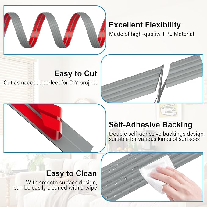 10FT Flexible Wall Corner Protector Moulding Trim, Peel and Stick Inside & - Image 3