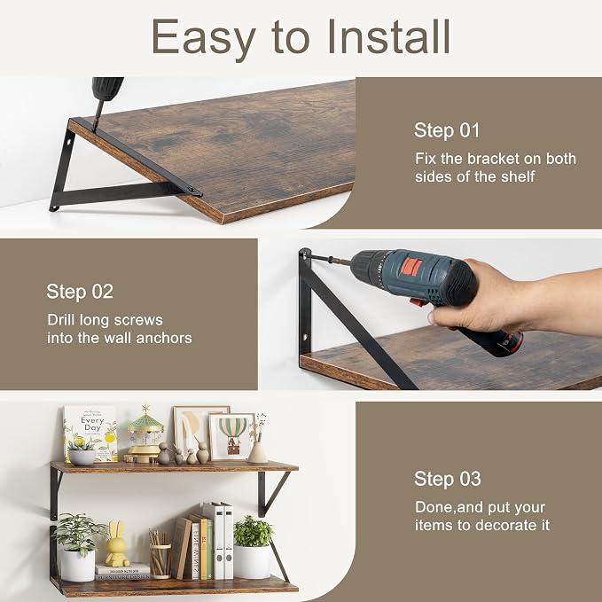 Fun Memories 27.5" W x12 D Floating Shelves, Large Wall Shelves 27.5 Inch Long - Image 7