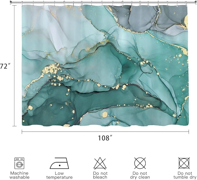 Extra Wide Marble Shower Curtain 108 x 72, Turquoise Abstract Shower Curtains - Image 6