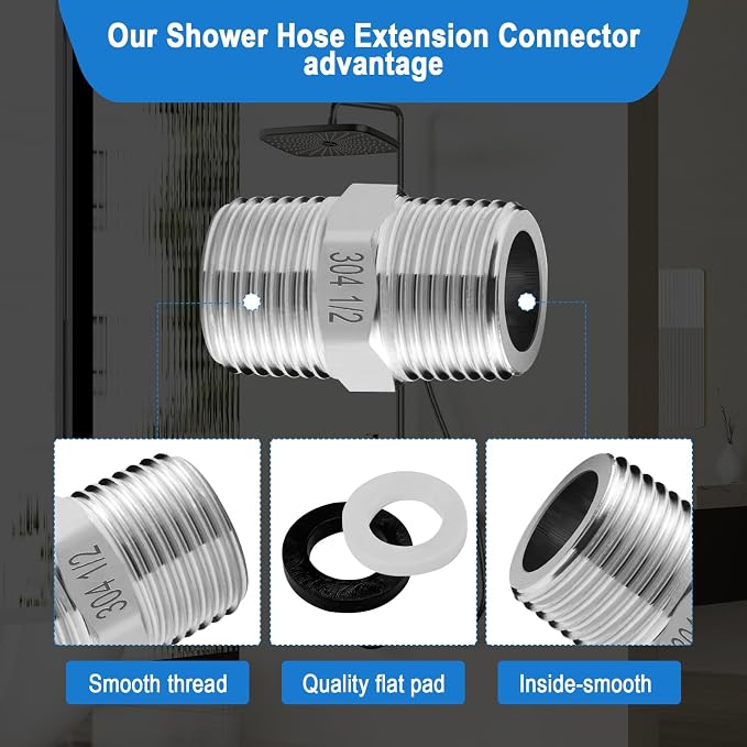Shower Hose Extension, 1/2 to 1/2 Shower Hose Adapter, Used to Connect Two Hoses - Image 4