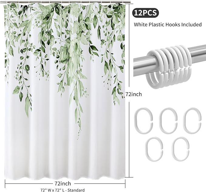 Colorful Star Olive Green Eucalyptus Waterproof Shower Curtain Set - Image 8