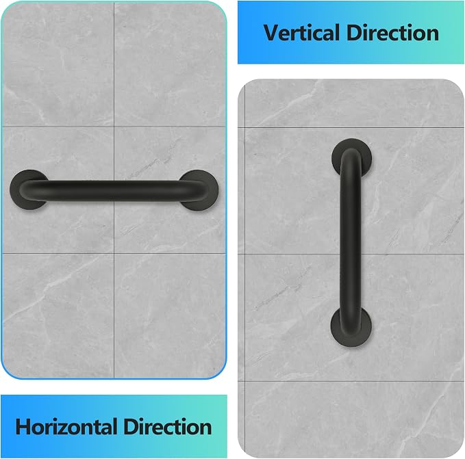 Shower Grab Bar, 2 Pack 12 Inch Black Bathroom Grab Bar, 1.25" Diameter 304 - Image 4