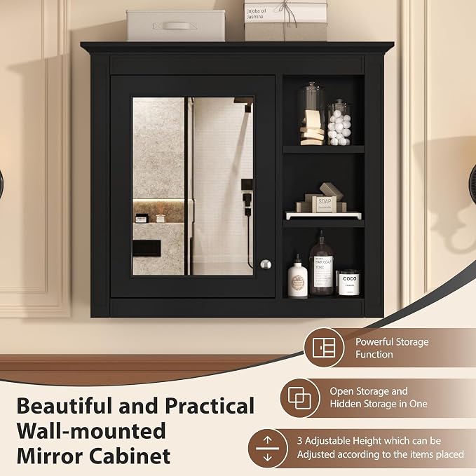 30'' x 28'' Black Medicine Cabinet, Wall Mounted Bathroom Storage Cabinet - Image 4