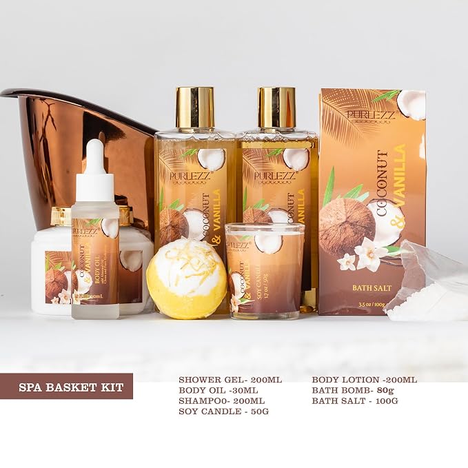 Spa Gift Basket for Women, Coconut & Vanilla Luxury Home Spa Kit, Birthday Gift - Image 8