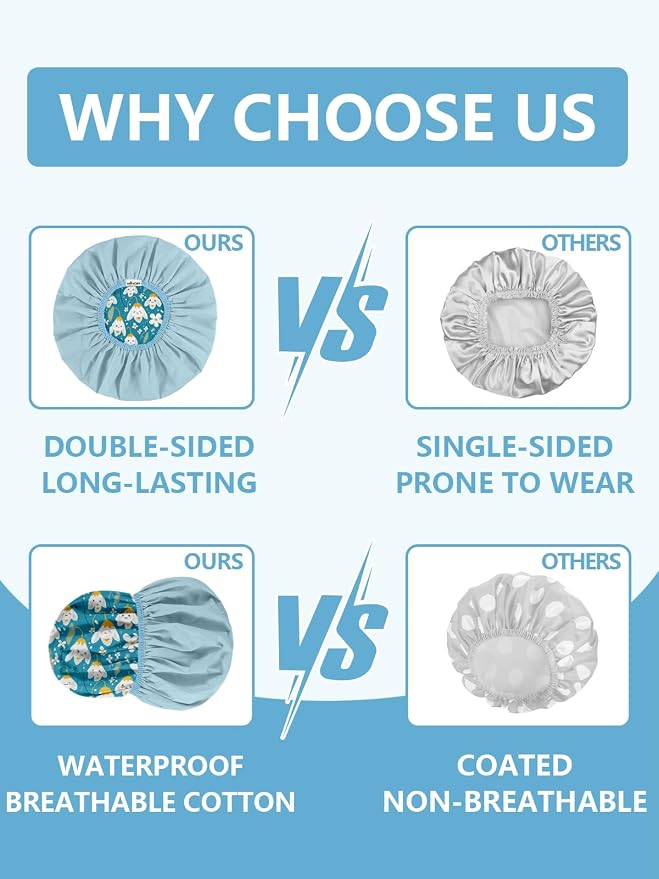 Years Calm Shower Caps For Women Reusable Waterproof，Pattern And Solid Color - Image 4