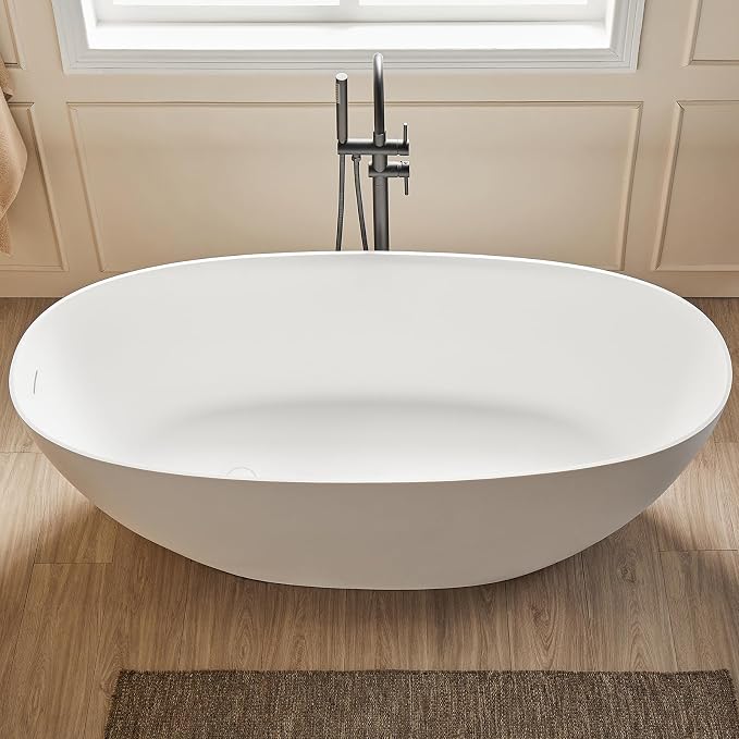 Cpingao 55" Stone Resin Freestanding Bathtub, Oval Contemporary Soaking Tubs by Cpingao