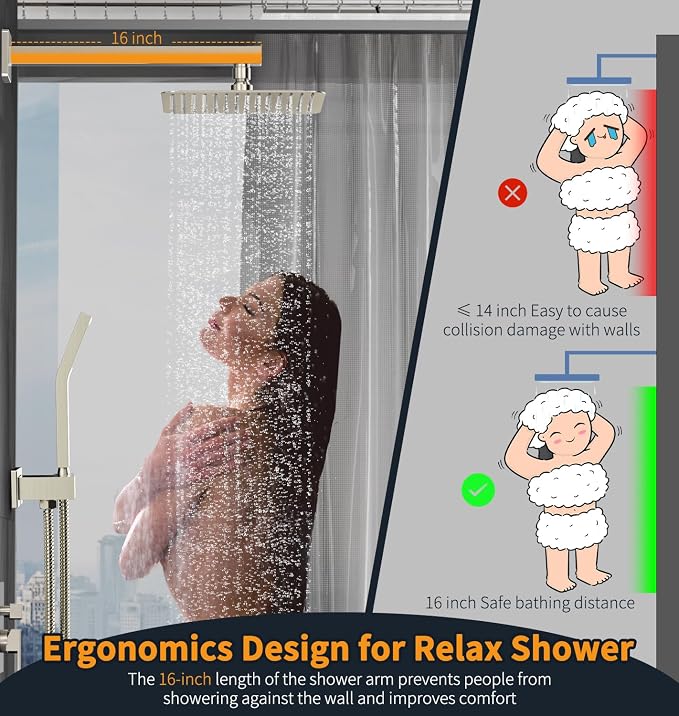 SR SUN RISE Shower Faucet Set Bathroom Square Rain Shower Head - Image 6