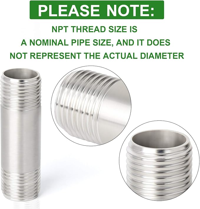 TAISHER 2Pcs Stainless Steel Pipe Fittings, 3/4" NPT x 3/4" NPT Male Threaded - Image 3