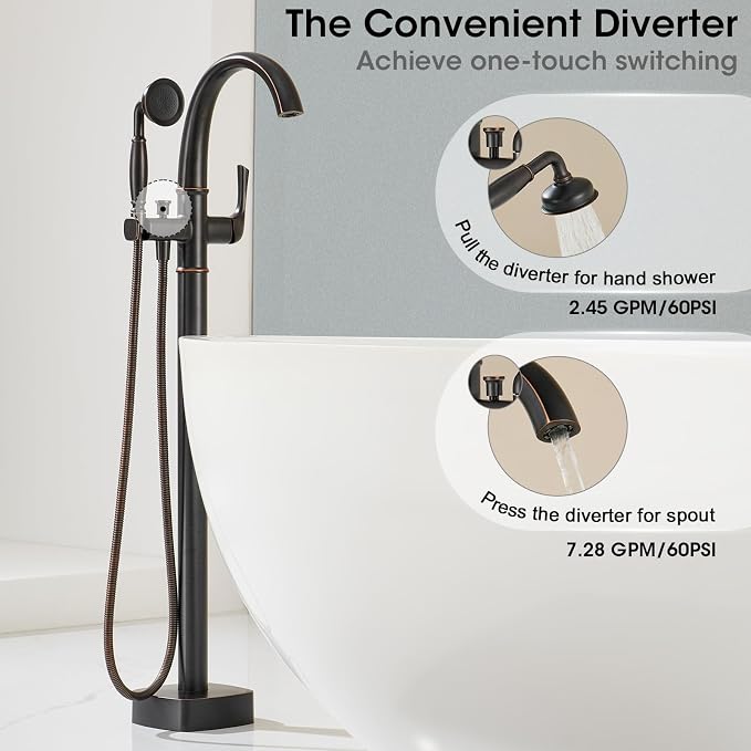 Free Standing Tub Faucet, Jabbol Premium Brass Luxury Freestanding Bathtub - Image 4