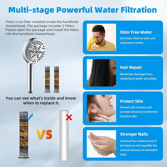 Hibbent All Metal 10'' Dual Filtered Rainfall Shower Head Combo, High Pressure - Image 5