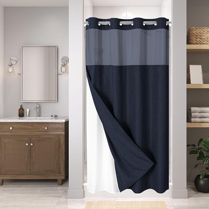 Stall No Hooks Needed Linen Textured Shower Curtain by EACHOPE