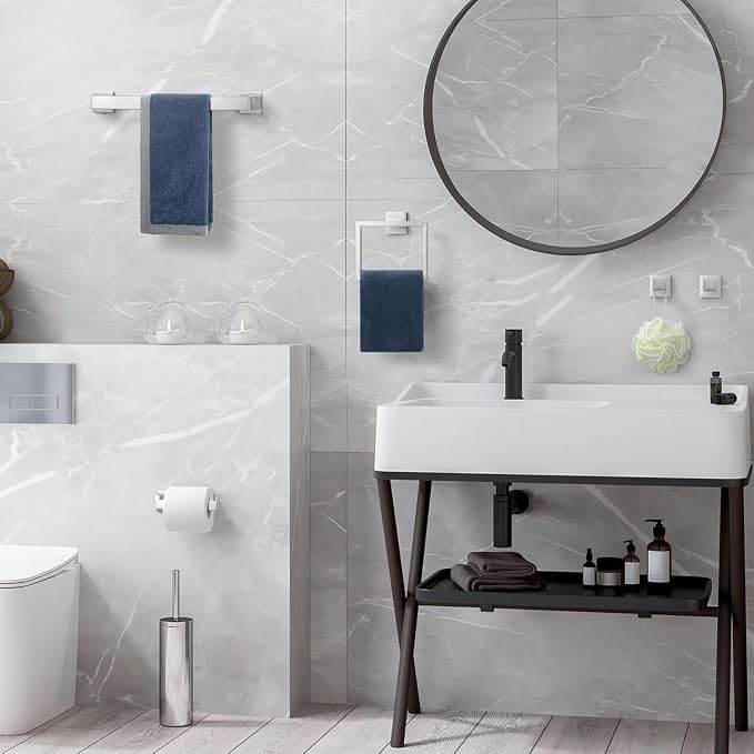 Bathroom Accessories Towel Bar Set: 15 Pieces Brushed Nickel Square Bathroom - Image 6