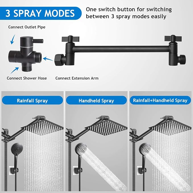 Shower Head Combo, 8 Inch High Pressure Rain - Image 2