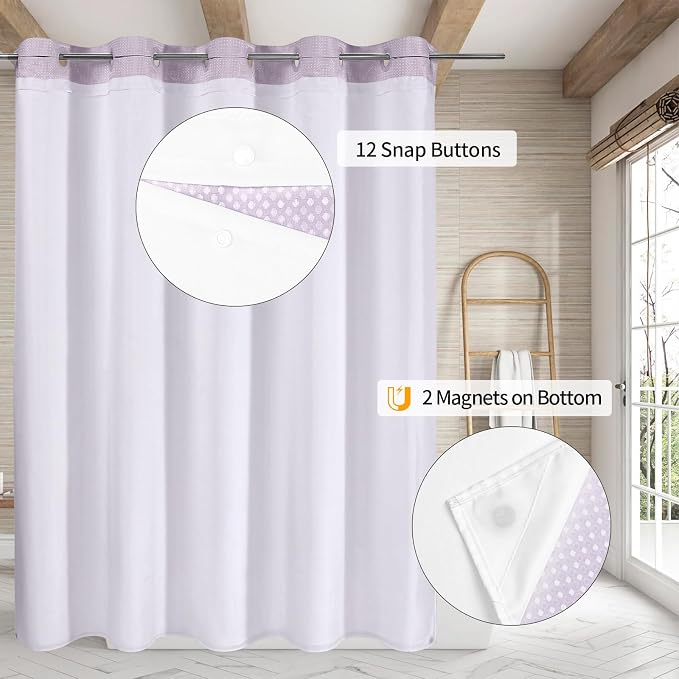 MitoVilla Purple Long Shower Curtain Liner Set 72 x 80, No Hooks Needed 80 inch - Image 2