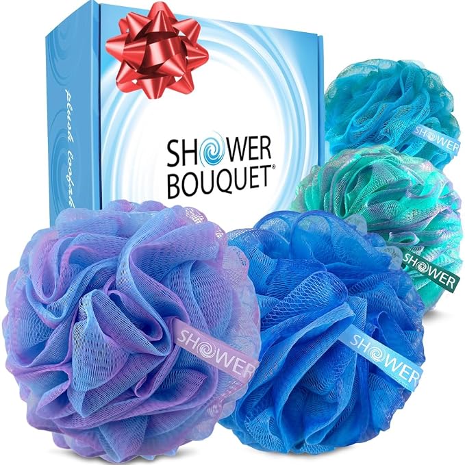 SHOWER BOUQUET Loofah Bath-Sponge XL Swirl-Deep-4-Pack // Extra Large 75g Soft by ShowerBouquet%C2%AE