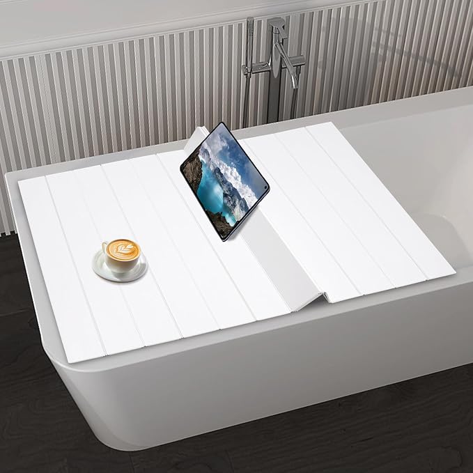 Bathtub Tray 59" x 27.5" Foldable Bathtub Cover Adjustable PVC Shutter Bath Lid by Gdrasuya10