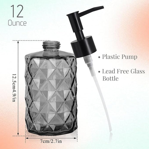 11oz Glass Soap Dispenser with Plastic Pump, Elegant Dispenser - Image 2