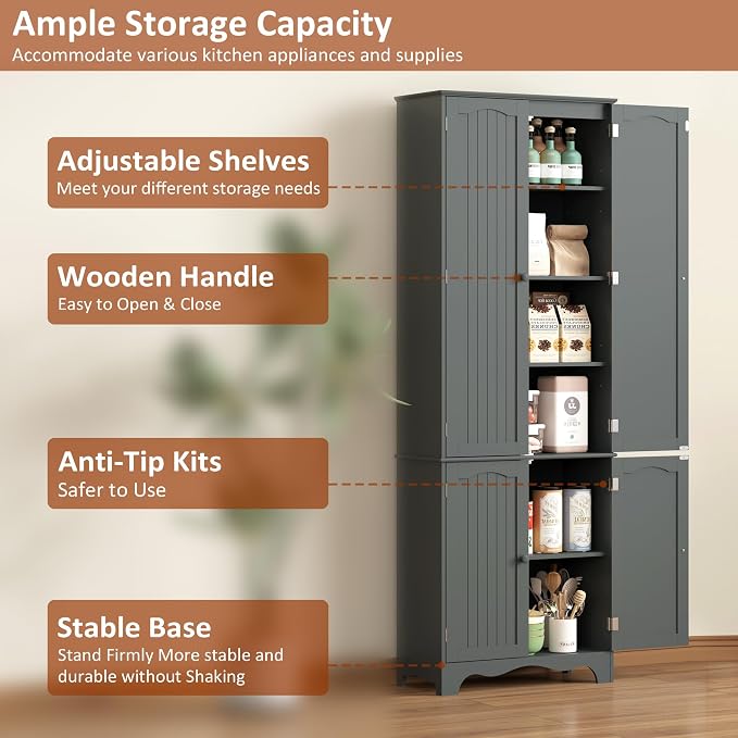 Yusong 72'' Tall Kitchen Pantry Cabinet, Freestanding Storage Cabinet - Image 6