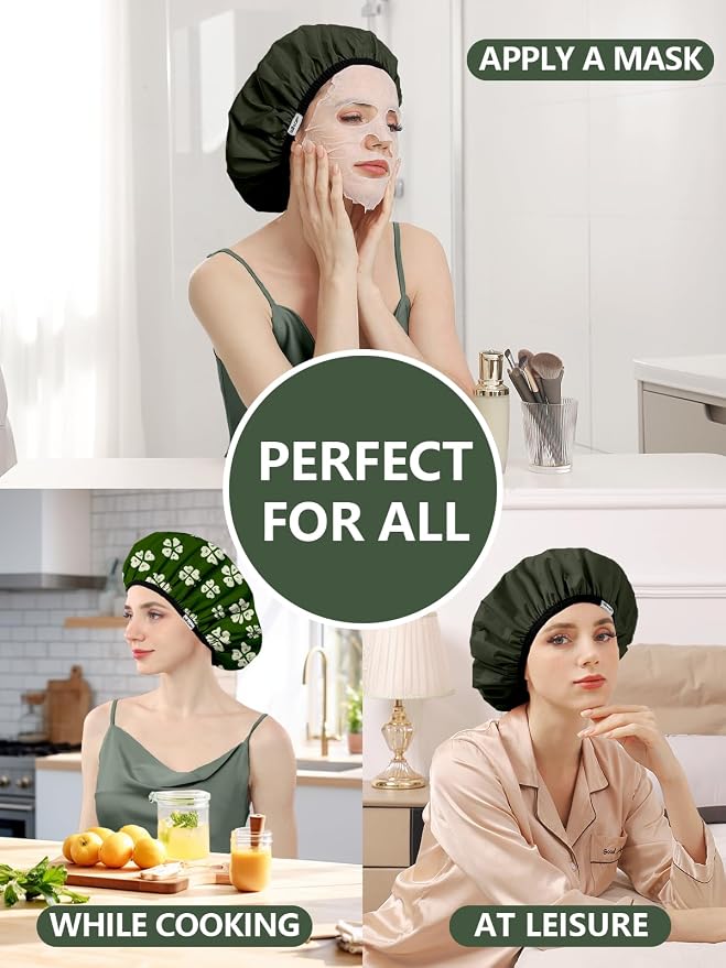Years Calm Shower Caps For Women Reusable Waterproof，Pattern And Solid Color - Image 8