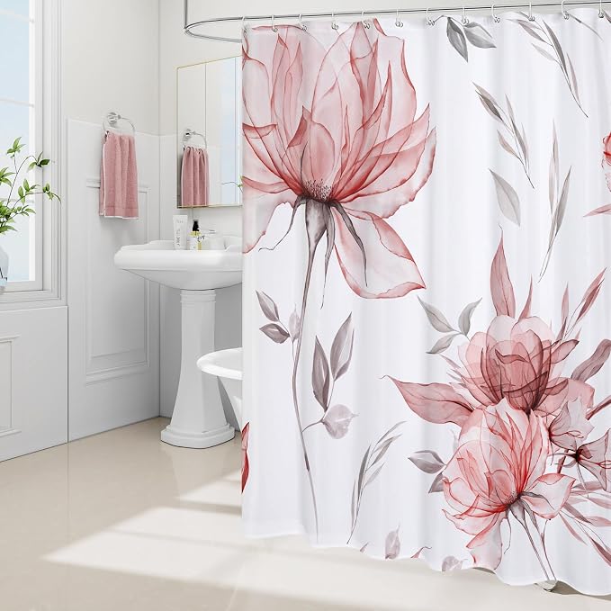 Extra Long Boho Watercolor Floral Shower Curtain 72 x 84, Artistic XL Fabric - Image 2