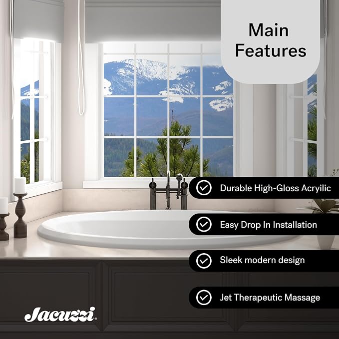 Jacuzzi SIGNATURE Acrylic Whirlpool Oval Drop-In Bathtub, Includes Heater & 6 - Image 3