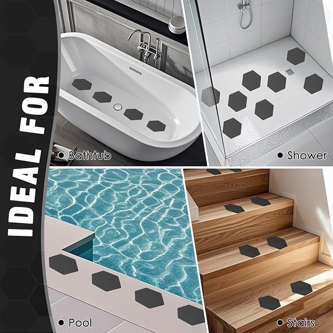 S&X 24 Pcs Shower Non Slip Stickers, Modern Black Bathtub Non Slip Stickers - Image 6
