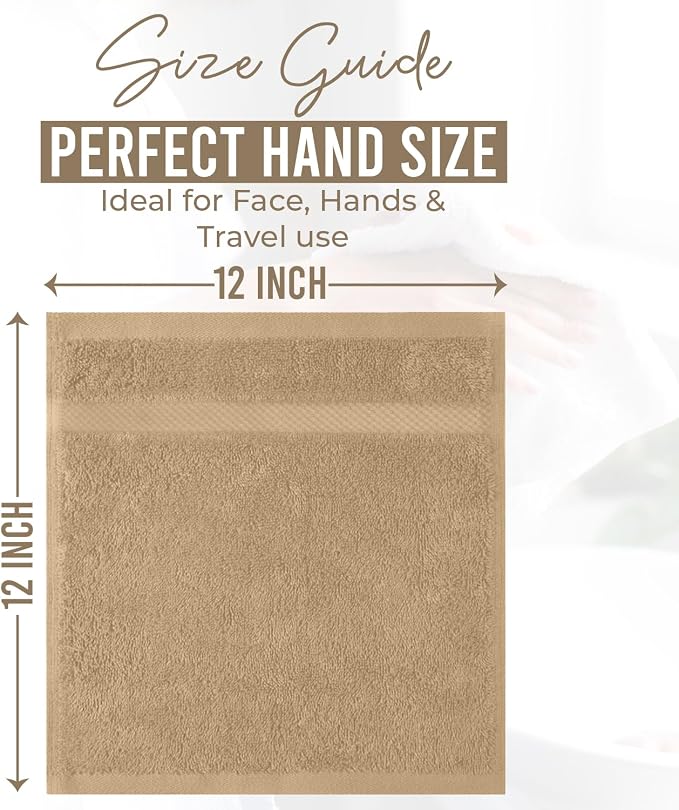 DAN RIVER 12-Pack Premium 100% Cotton TAN Face Towels – Reusable Face Towel Set - Image 2