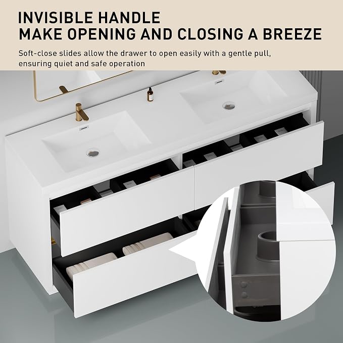72 Inch Bathroom Vanity with Sink, Double Sink Bathroom Vanity, Freestanding - Image 4