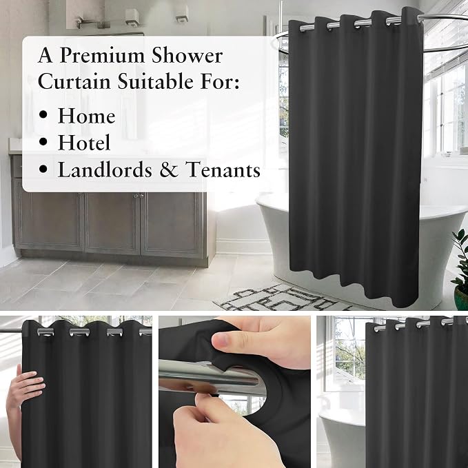 River Dream Stall Size No Hook Black Shower Curtain Soft Microfiber - Image 3