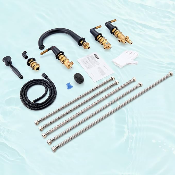 Black & Rose Gold Roman Bathtub Faucet Set - Image 7