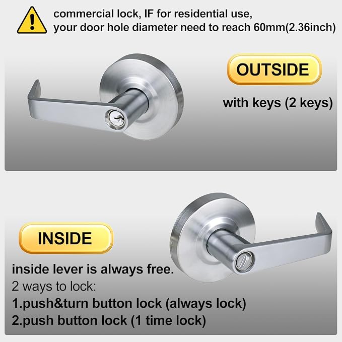 Keyed Entry Grade 2 Commercial Door Locks Heavy Duty Office Door Lever - Image 3