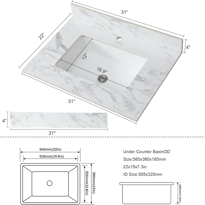 Montary 31"x 22" Bathroom Vanity Top - Image 7