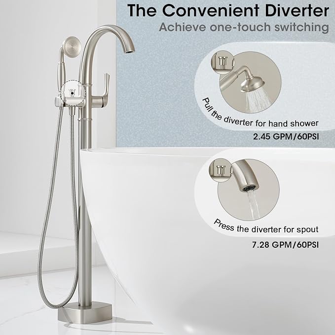 Free Standing Tub Faucet, Jabbol Luxury Freestanding Bathtub Faucet - Image 4