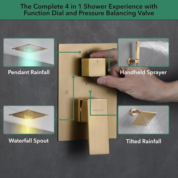 VANFOXLE Shower Faucet Set Brushed Gold Shower System, Shower Faucet - Image 5