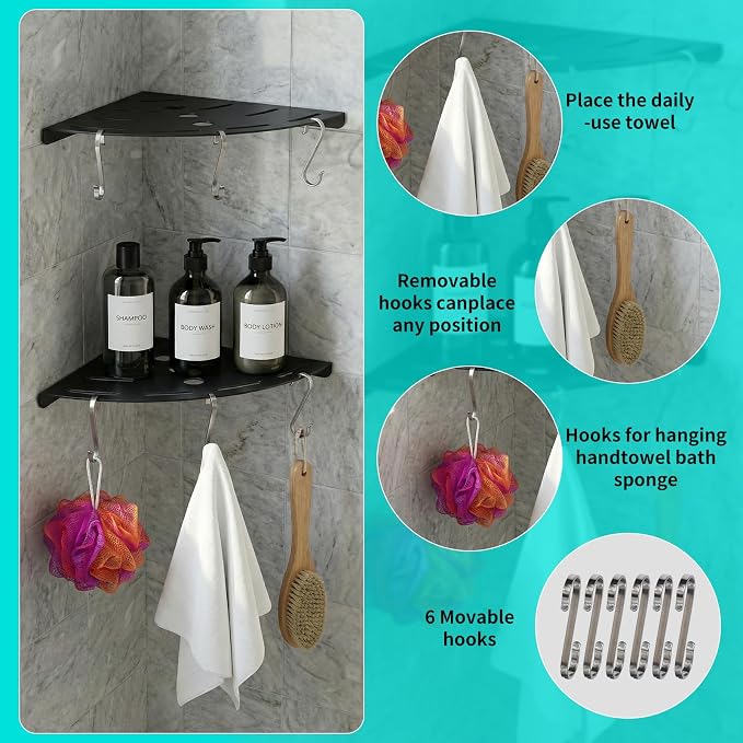 Shower Corner Shelf 304 Stainless Steel Shower Caddy 2 Tier Shower Organizer - Image 6