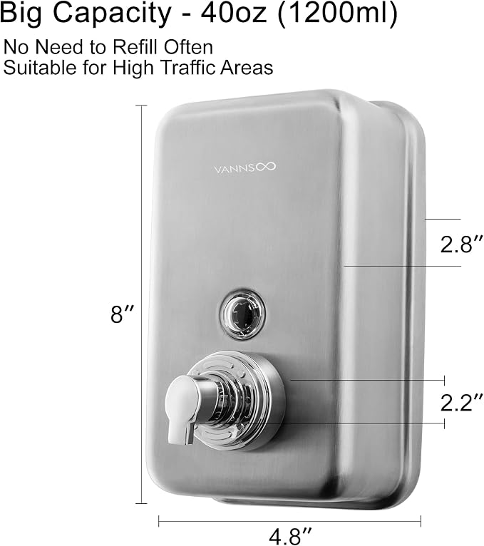 Commercial Wall Mount Stainless Steel Foaming Soap Dispenser, 40 oz Industrial - Image 3
