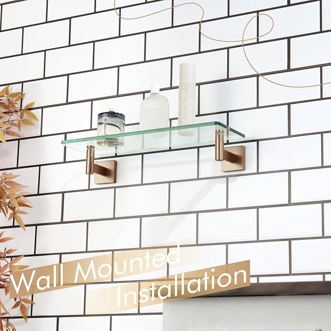 KOKOSIRI Wall Shelves Bathroom Hardware Glass Floating Shelf 16-Inch - Image 2