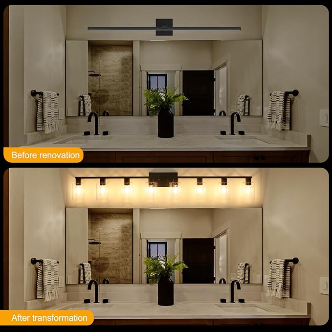8-Light Black Vanity Light Fixtures, Vanity Lights Clear Glass ShadeRust and - Image 4
