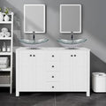 48" White Bathroom Vanity with Marble Texture Top and 4 Drawers, Modern by Solidee