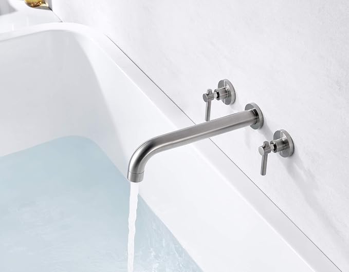 Wall Mount Tub Filler Faucet Brushed Nickel High Flow Bathtub Faucet Two - Image 4