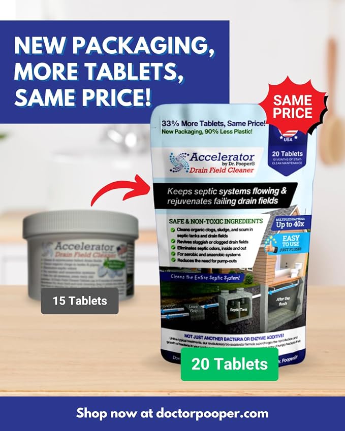 Drain Field Cleaner Tablets by Dr Pooper. Clears Septic Tanks and Drain Fields - Image 2